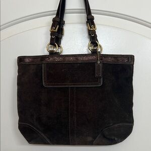 Brown Suede Coach tote